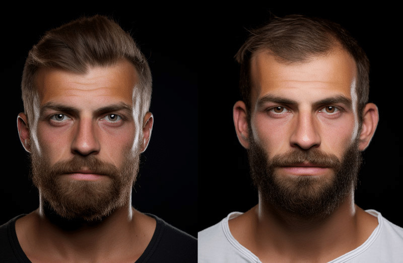 Man before and after beard transplant