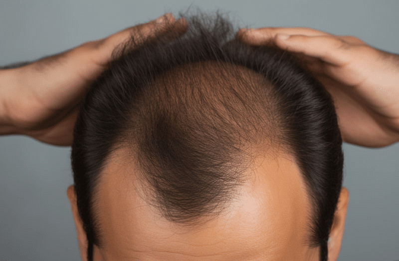 Man experiencing male hair loss who could regrow more hair with a follicular unit hair transplant