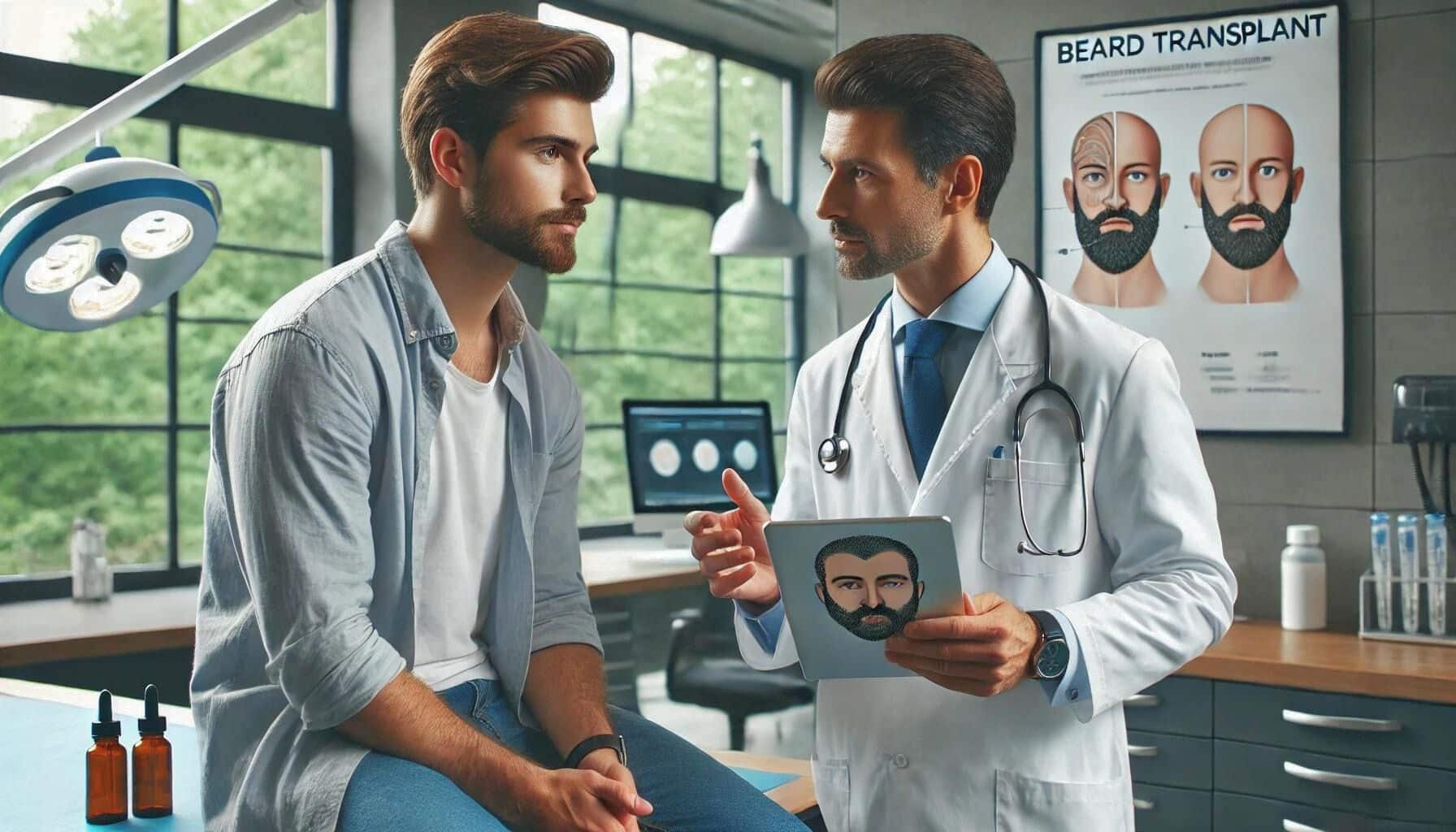 Talking with a doctor about the beard transplant procedure, transplanting facial hair follicles