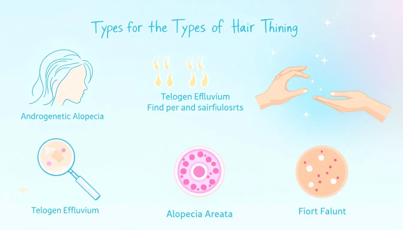 Different types of hair thinning, including female pattern hair loss.