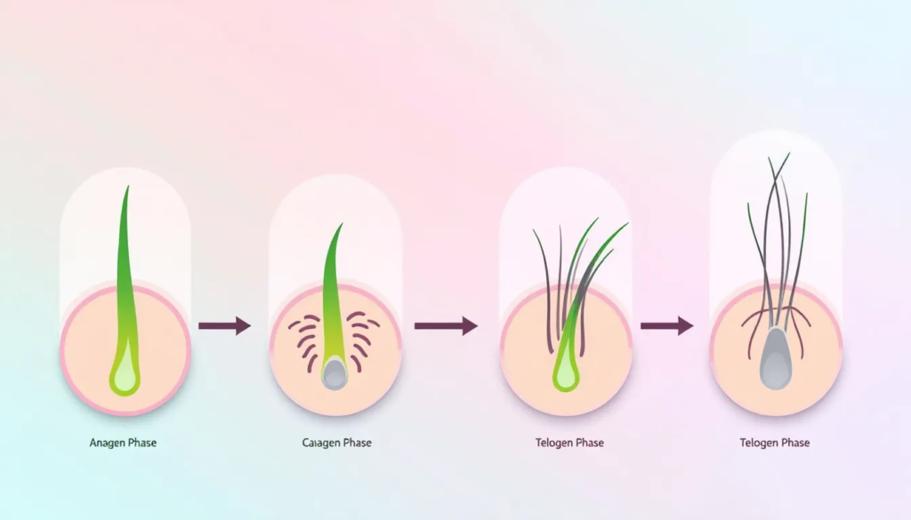 An illustration showing the process of hair growth and thinning hair.