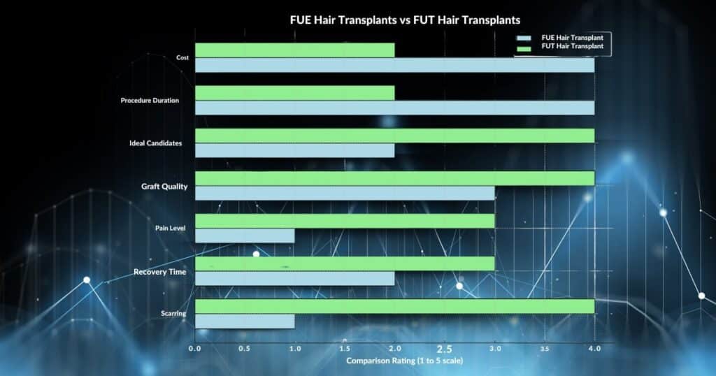 Comparison Graphic of FUE and FUE hair transplant procedure