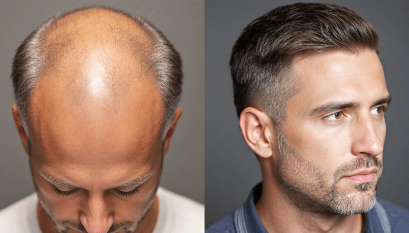 Before and after photos showcasing hairline transplant results.