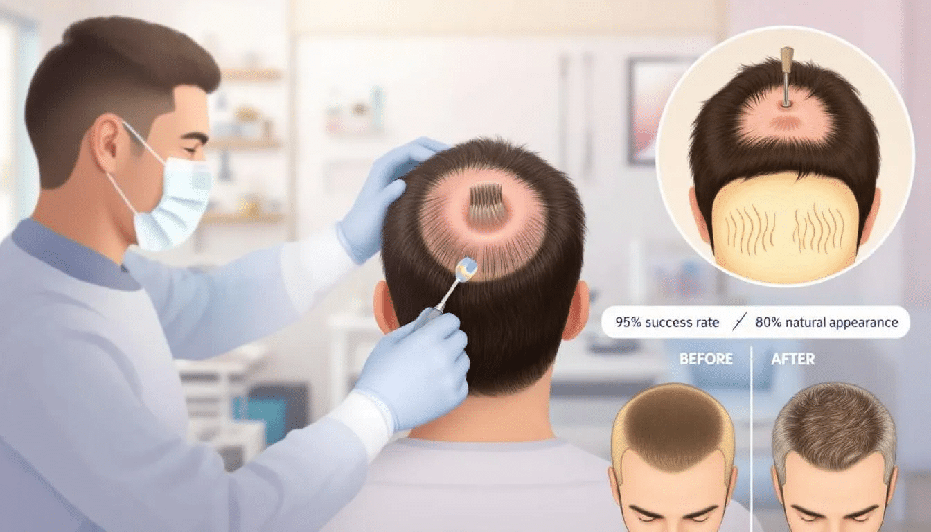 An overview of follicular unit extraction (FUE) procedure in hair transplant surgery.