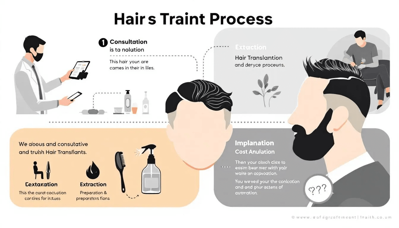 A diagram illustrating the hair transplant surgery process.