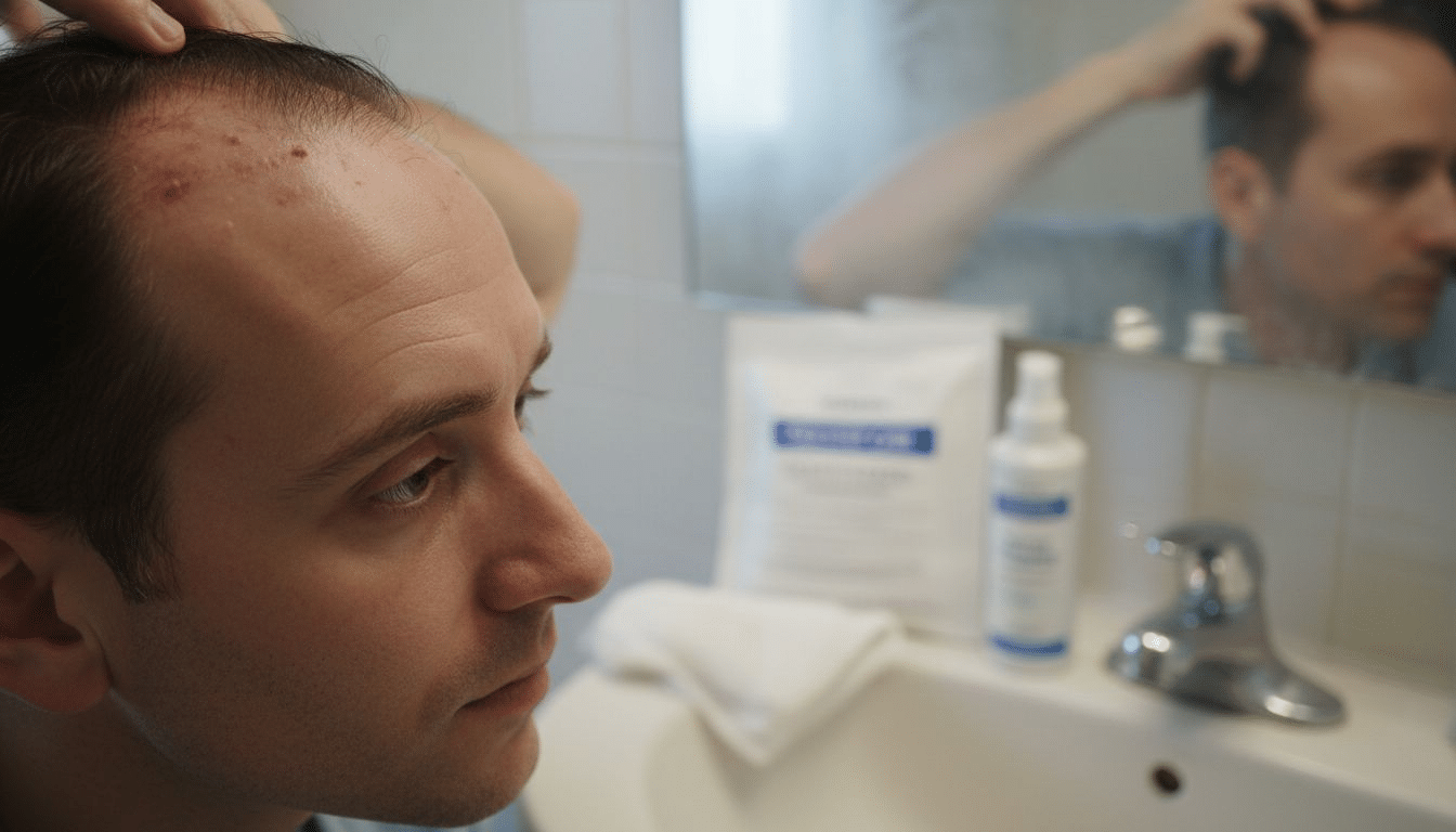 Healing scalp with redness and minor scabs