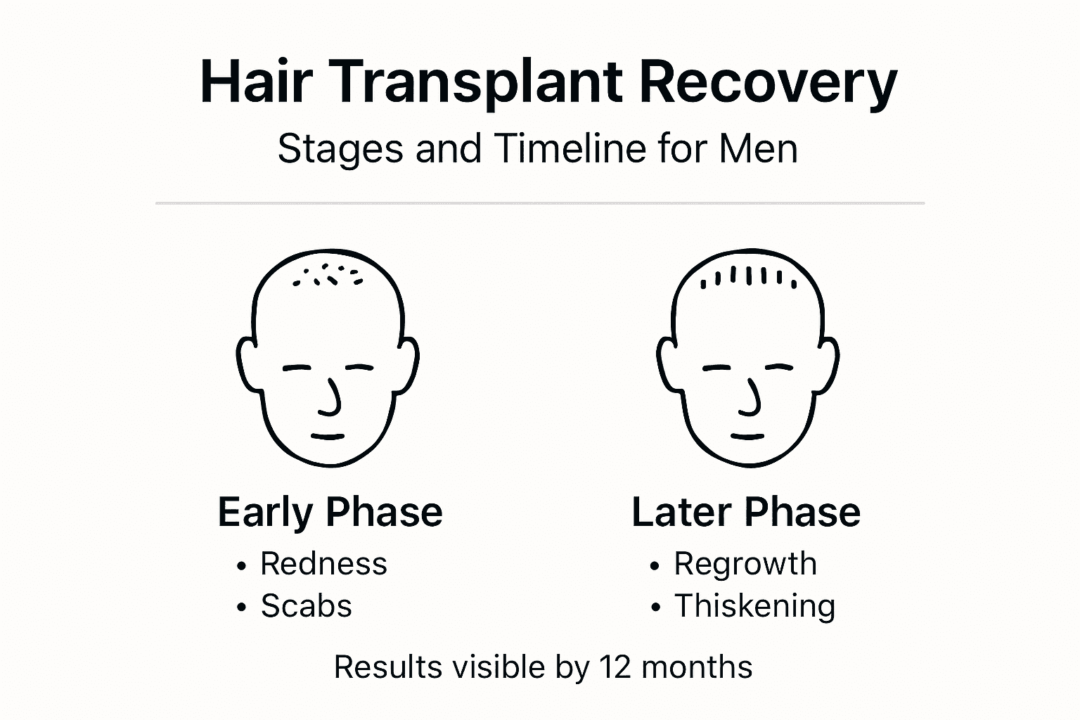 Infographic with hair transplant recovery stages