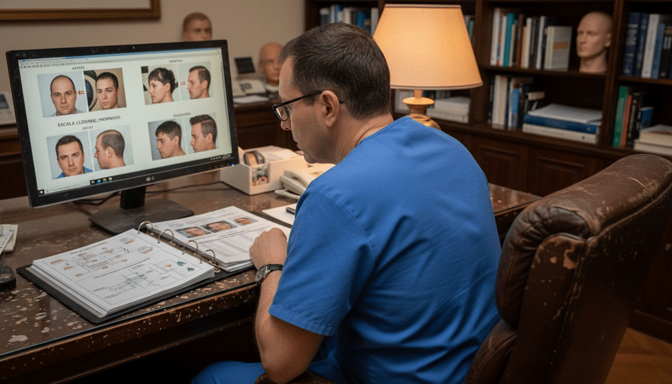 Especialista en cirugía capilar explicando los procedimientos de trasplante de cabello